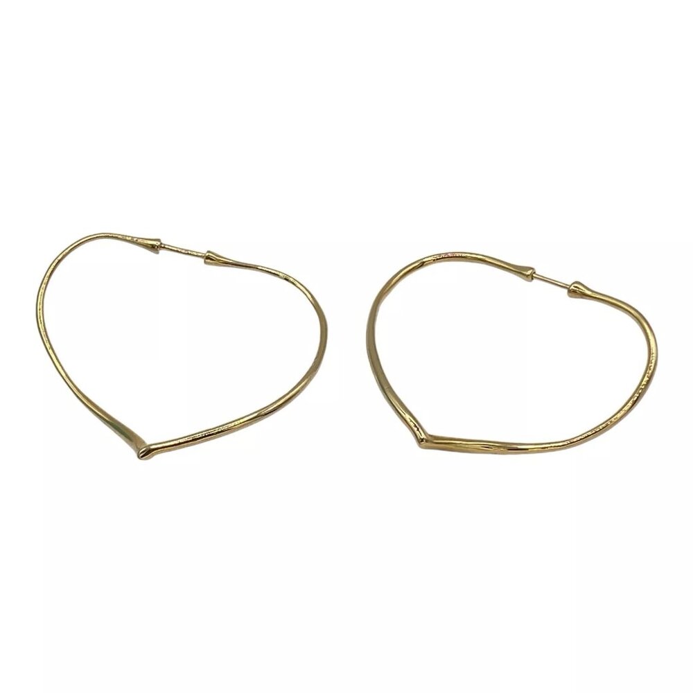 TIFFANY & Co. Open Heart Hoop Earrings Au750 K18YG Large Elsa Peretti